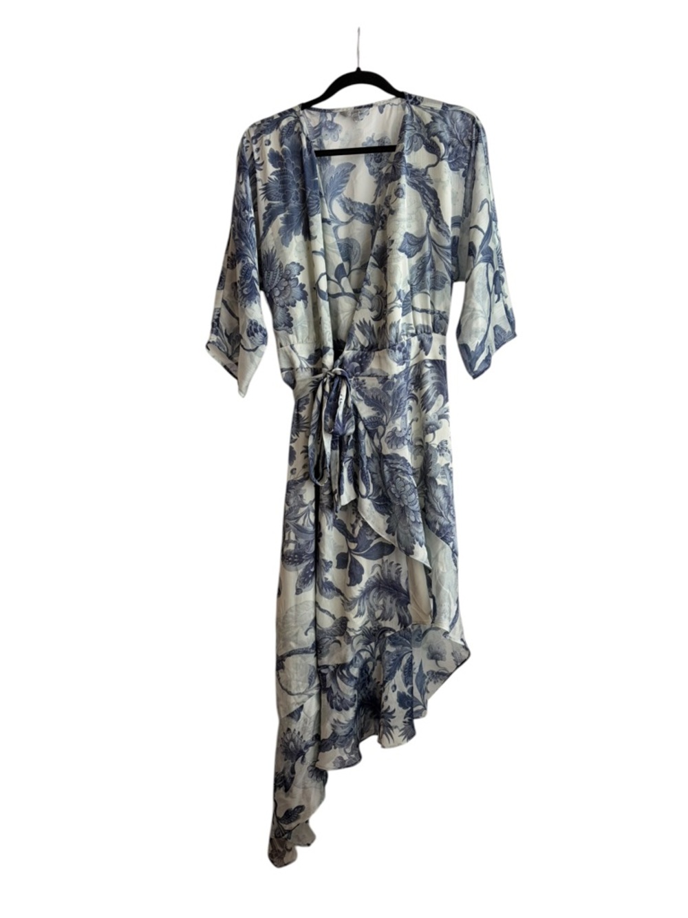 Guess Blue Floral A-line Warp Midi Dress Size Large - Picture 5 of 10